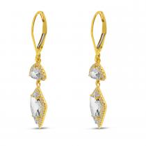 14K Yellow Gold White Topaz and Diamond Dangle Earrings