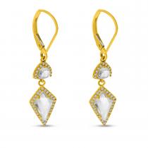 14K Yellow Gold White Topaz and Diamond Dangle Earrings