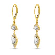 14K Yellow Gold White Topaz and Diamond Dangle Earrings