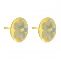 14K Yellow Gold Mother of Pearl and Diamond Floral Stud Earrings