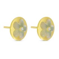 14K Yellow Gold Mother of Pearl and Diamond Floral Stud Earrings
