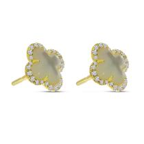 14K Yellow Gold Mother of Pearl and Diamond Clover Earrings