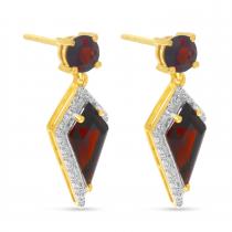 14KY Yellow Gold Garnet and Diamond Kite Shape Semi Precious Earrings