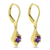 14K Yellow Gold Round Amethyst Filigree Drop Leverback Earrings
