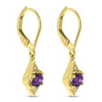 14K Yellow Gold Round Amethyst Filigree Drop Leverback Earrings