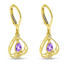 14K Yellow Gold Amethyst Pear Drop Filigree Earrings