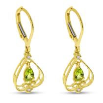 14K Yellow Gold Peridot Pear Drop Filigree Earrings