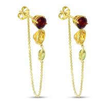 14K Semi Precious Round/Round/Pear Front to Back Bezel Chain Earring