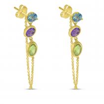 14K Semi Precious Round/Round/Oval Front to Back Chain Earring