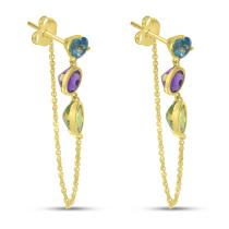 14K Semi Precious Round/Round/Oval Front to Back Chain Earring