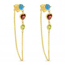 14K Semi Precious Round/Heart/Round Front to Back Chain Earrings
