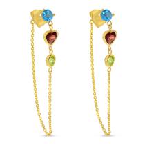 14K Semi Precious Round/Heart/Round Front to Back Chain Earrings