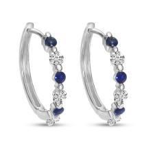 14K White Gold Diamond and Sapphire Single Prong Huggies