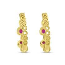 14K Yellow Gold Ruby and Diamond Bezel Bubble Huggies