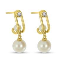 14K Yellow Gold Diamond and Elongated Pearl Earrings