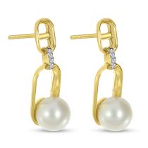 14K Yellow Gold Diamond and Pearl Link Earrings