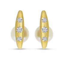 14K Yellow Gold Brushed Diamond and Pearl Huggie Earrings