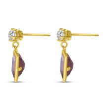 14K Yellow Gold White Topaz Stud with Octagon Pinkt topaz Dangle Earrings
