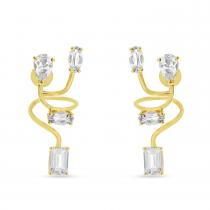 14K Yellow Gold Multi Shape White Topaz Swirl Earrings