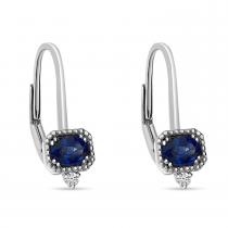 14K White Gold Oval Ruby and Diamond Millgrain Leverback Earrings