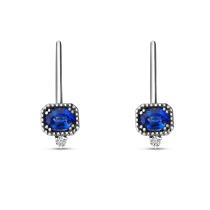 14K White Gold Oval Ruby and Diamond Millgrain Leverback Earrings