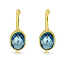 14K Yellow Gold Oval Blue Topaz Bezel Huggie Earrings