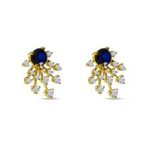 14K Yellow Gold Sapphire and Diamond Burst Precious Stud Earrings