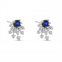 14K White Gold Sapphire and Diamond Burst Precious Stud Earrings
