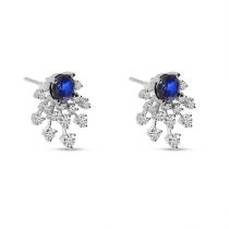 14K White Gold Sapphire and Diamond Burst Precious Stud Earrings