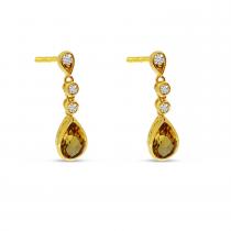 14K Yellow Gold Pear Citrine with Diamond Drop Earrings
