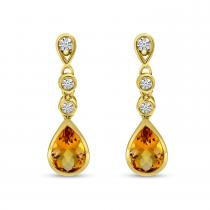 14K Yellow Gold Pear Citrine with Diamond Drop Earrings