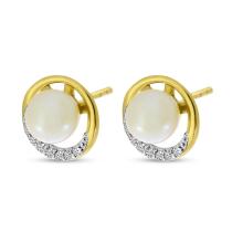 14K Yellow Gold Pearl with Diamond Circle Stud Earrings