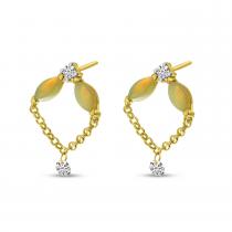 14K Yellow Gold Marquise Opal and Diamond Dashing Diamond Stud Earrings