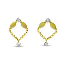 14K Yellow Gold Marquise Opal and Diamond Dashing Diamond Stud Earrings