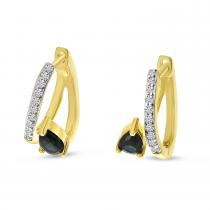 14K Yellow Gold Pear Sapphire and Diamond Huggie and a Half Precious Earrings
