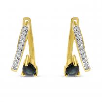 14K Yellow Gold Pear Sapphire and Diamond Huggie and a Half Precious Earrings