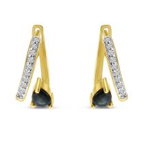 14K Yellow Gold Pear Sapphire and Diamond Huggie and a Half Precious Earrings