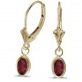 14k Yellow Gold Oval Garnet Bezel Lever-back Earrings