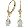 14k Yellow Gold Oval Aquamarine Bezel Lever-back Earrings