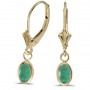 14k Yellow Gold Oval Emerald Bezel Lever-back Earrings