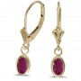 14k Yellow Gold Oval Ruby Bezel Lever-back Earrings