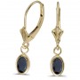 14k Yellow Gold Oval Sapphire Bezel Lever-back Earrings