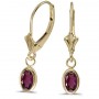 14k Yellow Gold Oval Rhodolite Garnet Bezel Lever-back Earrings