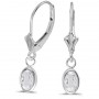 14k White Gold Oval White Topaz Bezel Lever-back Earrings