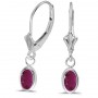 14k White Gold Oval Ruby Bezel Lever-back Earrings