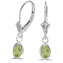 14k White Gold Oval Peridot Bezel Lever-back Earrings