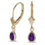 14k Yellow Gold Pear Amethyst Bezel Lever-back Earrings