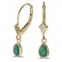 14k Yellow Gold Pear Emerald Bezel Lever-back Earrings