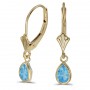 14k Yellow Gold Pear Blue Topaz Bezel Lever-back Earrings