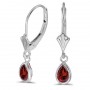 14k White Gold Pear Garnet Bezel Lever-back Earrings